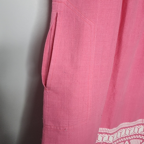 Vintage Pink Guatemalan Embroidered Huipil-Style Cotton Midi Dress M/L - Picture 6 of 14